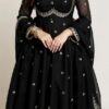 Black Georgette Embroidery Work Gown