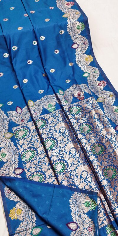 Blue Banarasi Lace Work Gold Zari Border Saree