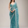 Blue Crunchy Ciffon Embroidery Zari Work Saree