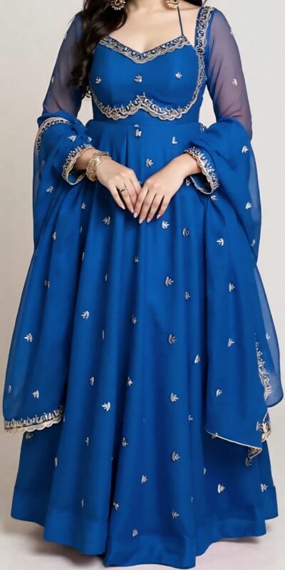Blue Georgette Embroidery Work Gown