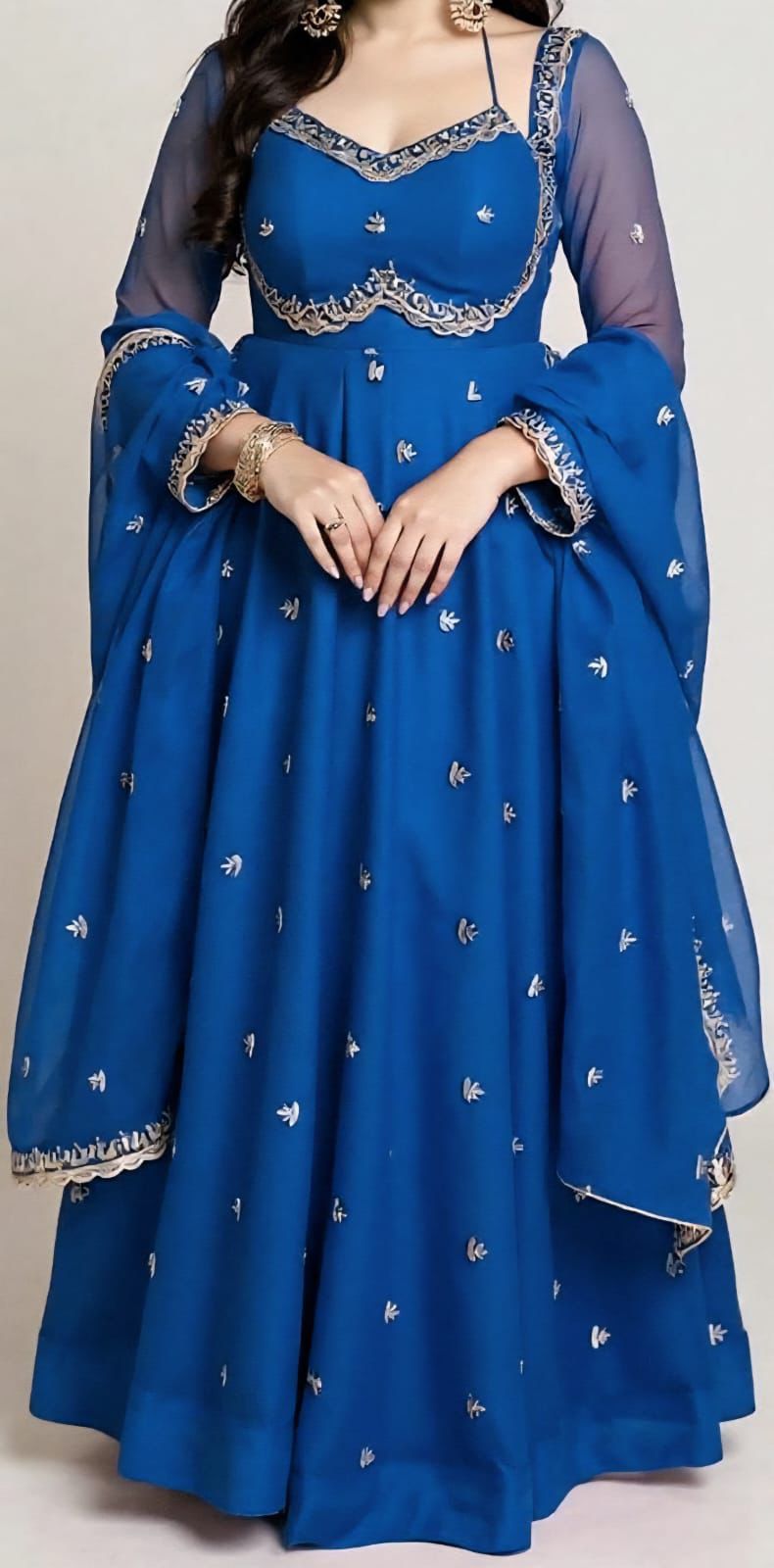 Blue Georgette Embroidery Work Gown