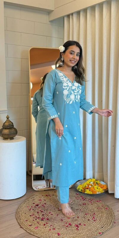 Blue Rayon Wed Lakhnavi  Style Work Salwar Suit