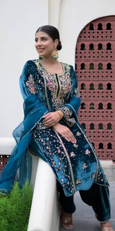 AD 184 Blue Viscose Velvet Salwar Suit with Embroidery Work. Introductory Price ₹2149. Delivery 4-6 Working Days. Shop now. | Jump Suits, Tops & Bottoms, Track Suits, Salwar suit, Casual Suits, Creative suits, Designer Suits, Palazzo Suits, Party Wear Suits, Patiala Suits, Straight Suits, Trendy Wear