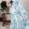 YNF 7006 Blue Color Weightless Marble Floral Print Pearl Lace Border Saree , Wedding, Festive, Events . Expected Delivery  4-6 Working Days @1599/- only                                                                                                                                             | Sarees, Bollywood Sarees, Creative Sarees, Designer Sarees, Embroidered Sarees, Ethnic Saree, Modern Digital sarees, Party Wear Sarees