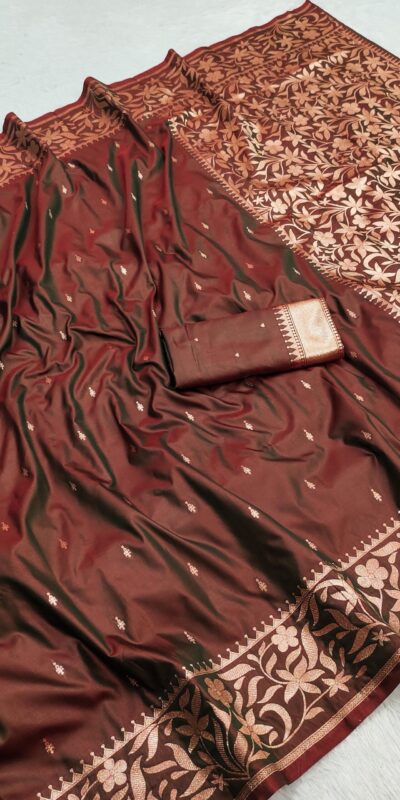 MB 197 Brown Color Banarasi Silk Saree with Zari Work & Lace Work. Exclusive Offer ₹1899. Delivery 4-6 Working Days. Shop now. | Sarees, Bollywood Sarees, Creative Sarees, Designer Sarees, Embroidered Sarees, Ethnic Saree, Modern Digital sarees, Party Wear Sarees