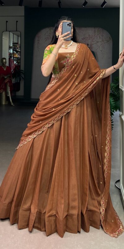 LNB 1068 Brown in Chocolate Crush Embroidery Work & Sequins Work Lehenga Choli . Available at ₹3349 only. Delivery 4-6 Working Days. Shop now. | Lehenga, Bollywood Lehenga, Creative Lehenga, Designer Lehenga, Embroidered Lehenga, Party Wear Lehenga