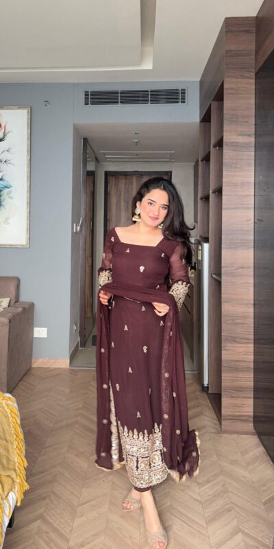 ZSR 3156 Brown Georgette Salwar Suit with Embroidery Work. Wedding, Party, Festive, Events, Grab it for ₹2049. Delivery 4-6 Working Days. Shop now. | Jump Suits, Tops & Bottoms, Track Suits, Salwar suit, Casual Suits, Creative suits, Designer Suits, Palazzo Suits, Party Wear Suits, Patiala Suits, Straight Suits, Trendy Wear