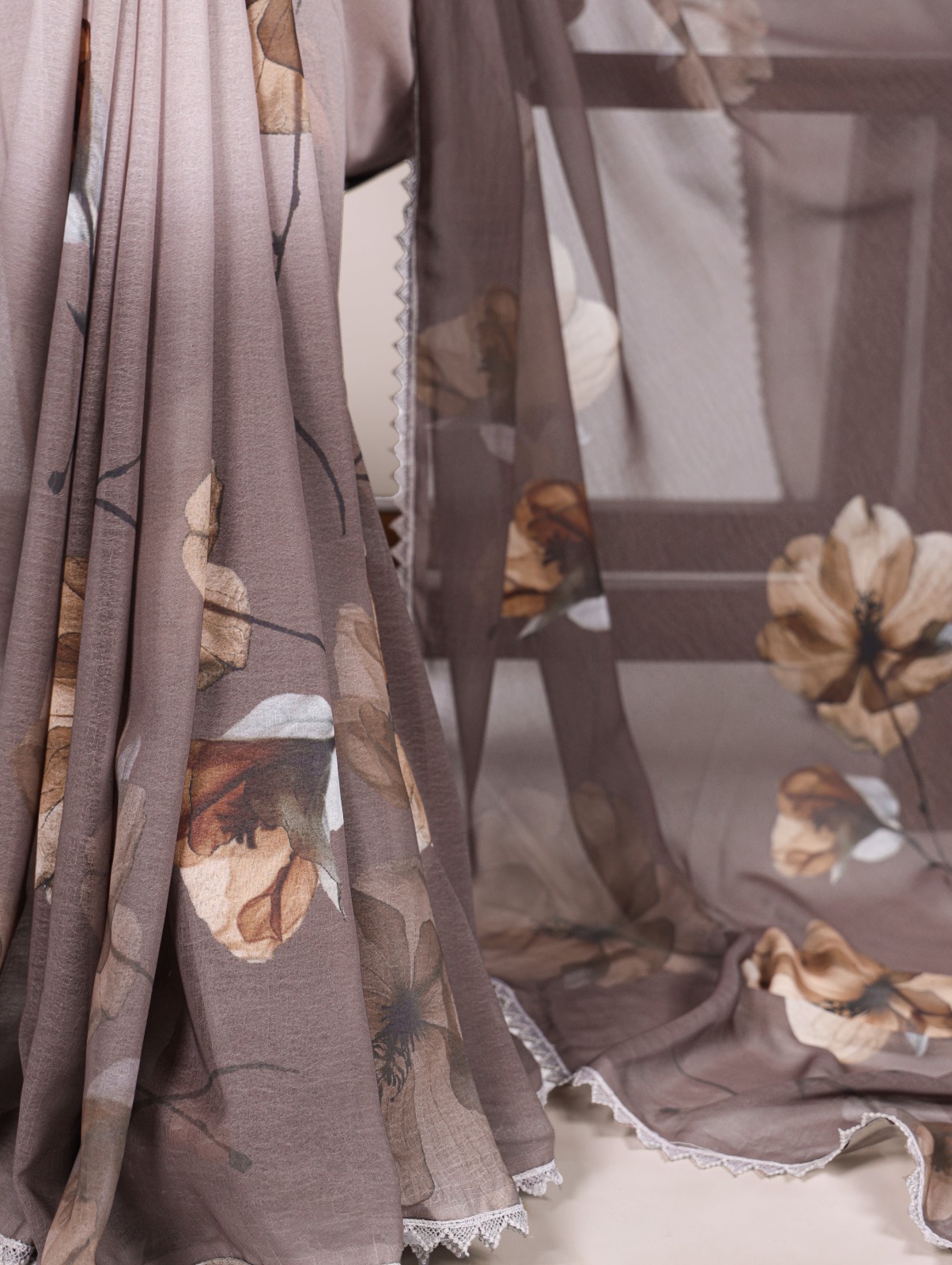 YNF 7038 Coffee Color Weightless Marbal Floral Printed Lace Border Saree Casual, Wedding, Festive, Events . Expected Delivery 4-6 Working Days @1549/- only | Sarees, Bollywood Sarees, Creative Sarees, Designer Sarees, Embroidered Sarees, Ethnic Saree, Modern Digital sarees, Party Wear Sarees