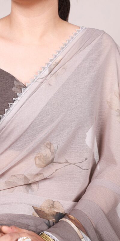 YNF 7038 Coffee Color Weightless Marbal Floral Printed Lace Border Saree Casual, Wedding, Festive, Events . Expected Delivery  4-6 Working Days @1549/- only                                                                                | Sarees, Bollywood Sarees, Creative Sarees, Designer Sarees, Embroidered Sarees, Ethnic Saree, Modern Digital sarees, Party Wear Sarees