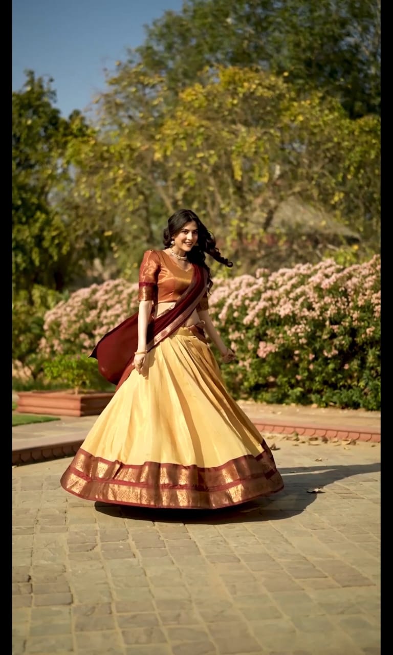 LNB 2001 Cream Color Peaceful Kanchipuram Zari Weaving Lehenga Choli Wedding, Festive, Events Expected Delivery 4-6 Working Days@2199/- Only | Lehenga, Bollywood Lehenga, Creative Lehenga, Designer Lehenga, Embroidered Lehenga, Party Wear Lehenga