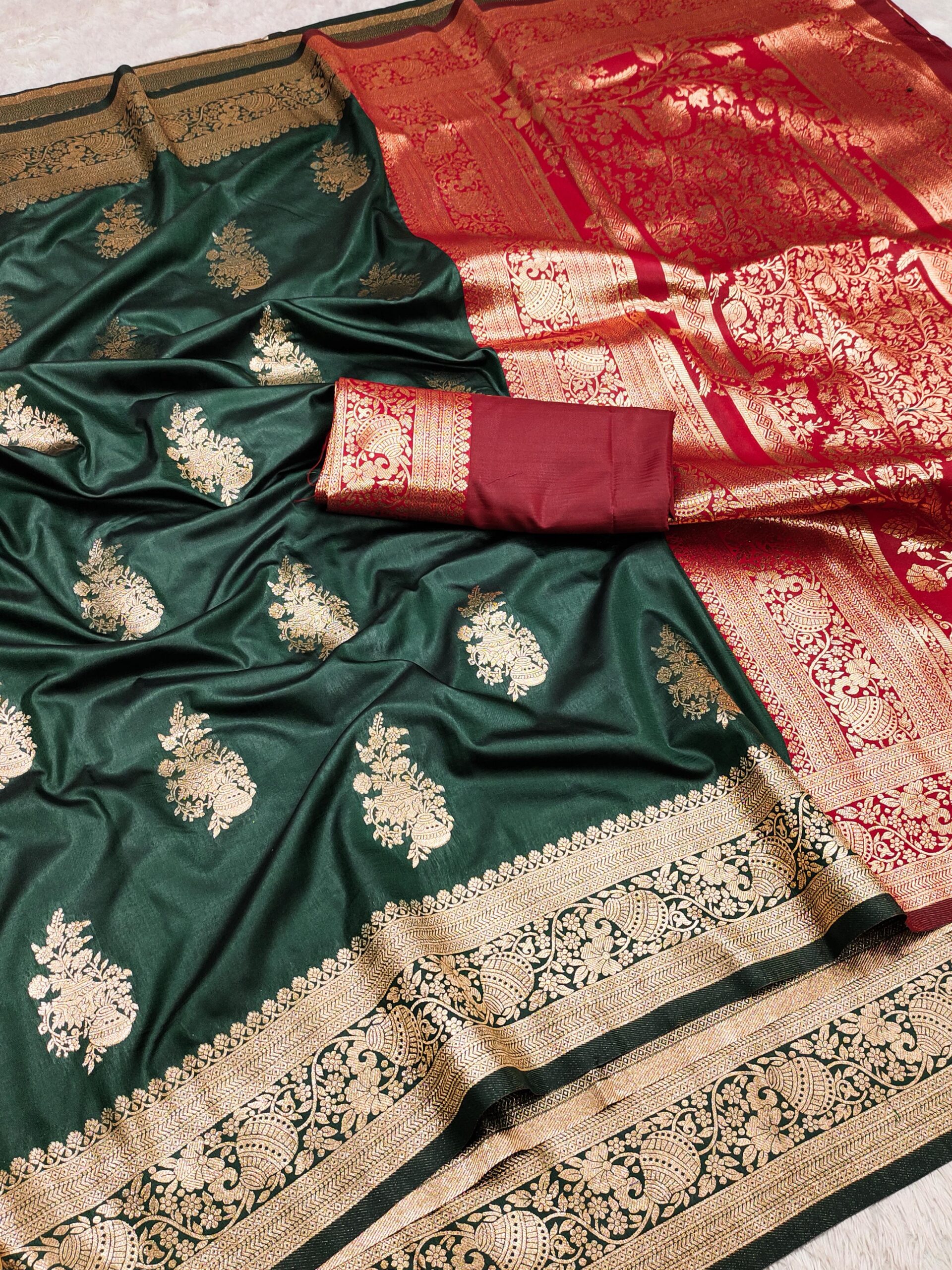 Green Banarasi Silk Zari Lace Work All Over Saree