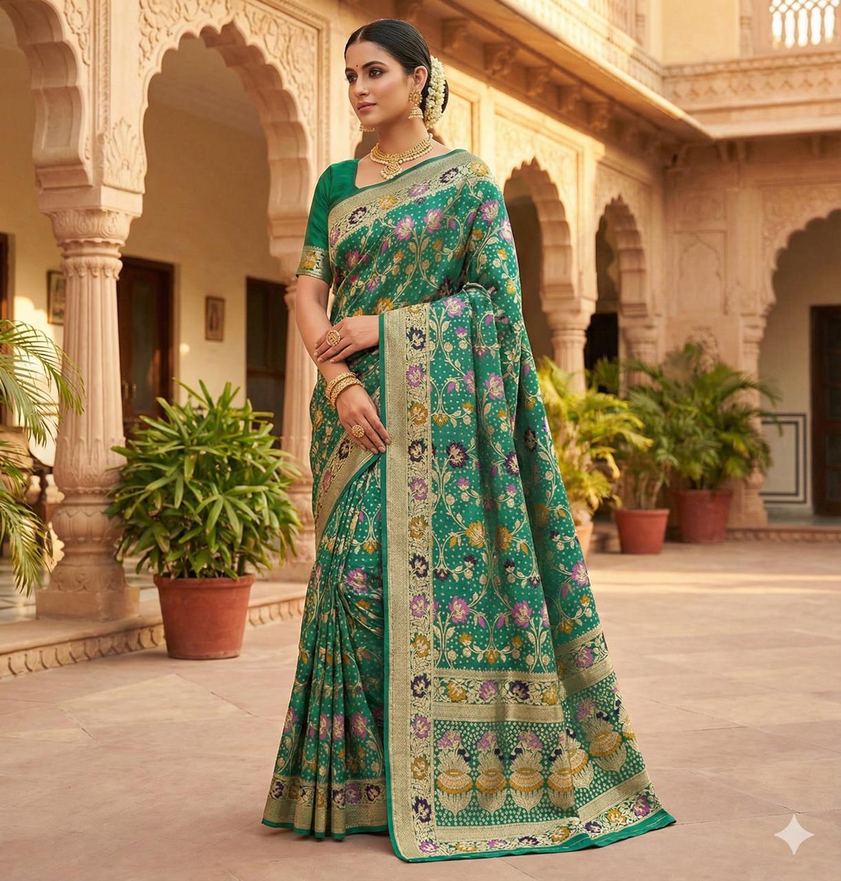 Green Banarasi Silk Zari Work All Over Saree