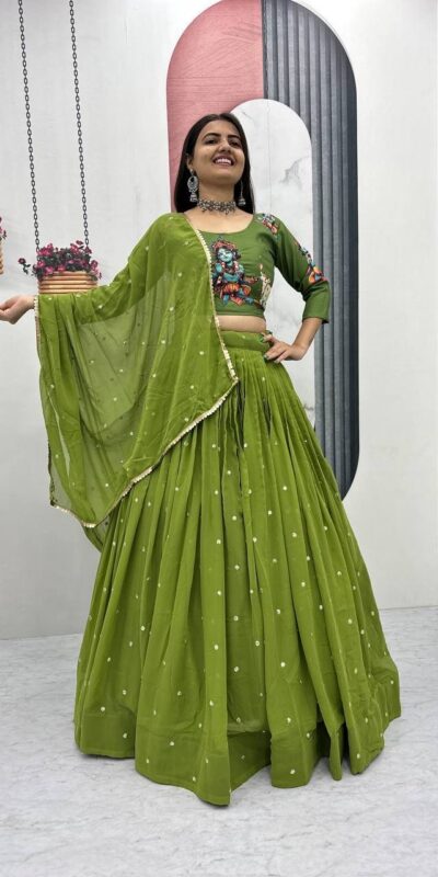 PC 541 Green Cotton Lehenga Choli with Kalamkari Print & Embroidery Work. Introductory Price ₹2099. Delivery 4-6 Working Days. Shop now. | Lehenga, Bollywood Lehenga, Creative Lehenga, Designer Lehenga, Embroidered Lehenga, Party Wear Lehenga