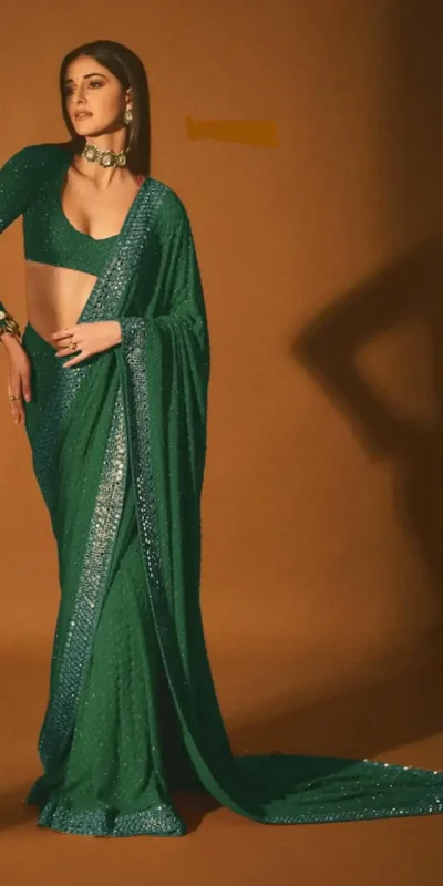DF 3465 Green Faux Georgette Saree with Embroidery Work & Mirror Work. Affordable Price ₹2099. Delivery 4-6 Working Days. Shop now. | Sarees, Bollywood Sarees, Creative Sarees, Designer Sarees, Embroidered Sarees, Ethnic Saree, Modern Digital sarees, Party Wear Sarees