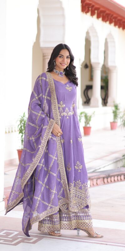 KA 1212 Lavender in Silver Crunchy Sequins Work & Embroidery Work Gown . Now at just ₹3199. Delivery 4-6 Working Days. Shop now. | Gowns, Bollywood Gowns, Creative Gowns, Designer Gowns, Embroidered Gowns, Party Wear Gowns