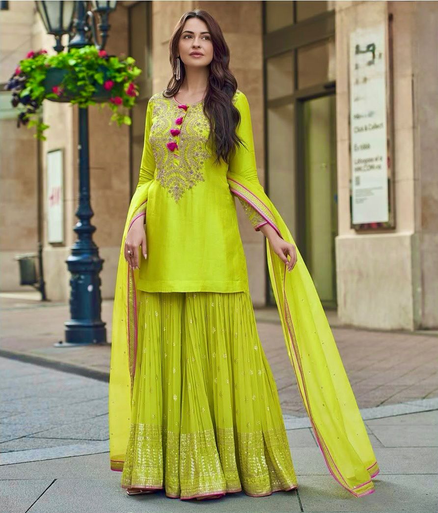 ST 233 Lime Yellow in Color Embroidery Work Salwar Suit Faux Georgette. Get it for ₹2049. Delivery 4-6 Working Days. Shop now. | Jump Suits, Tops & Bottoms, Track Suits, Salwar suit, Casual Suits, Creative suits, Designer Suits, Palazzo Suits, Party Wear Suits, Patiala Suits, Straight Suits, Trendy Wear