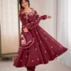 Maroon Crunchy Silk Embroidery Work Gown