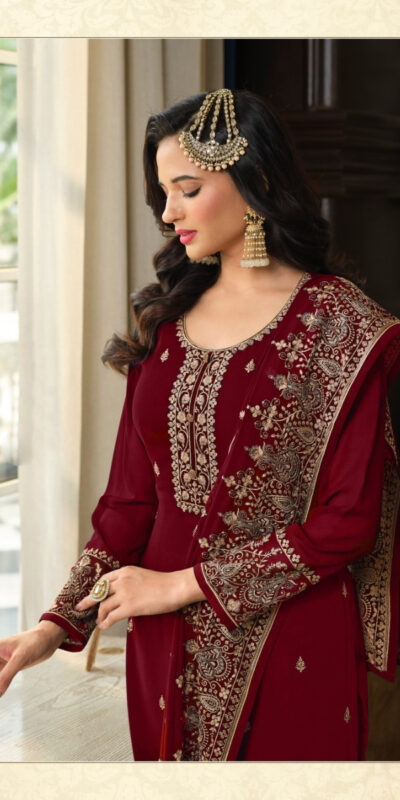 DS LT 8301 Maroon color Georgette Embroidery Sequence Work Sharara Suit Wedding, Festive, Events Etc. Expected Delivery 4-6 Working Days @2149/- | Jump Suits, Salwar suit, Casual Suits, Creative suits, Designer Suits, Palazzo Suits, Party Wear Suits, Patiala Suits, Straight Suits