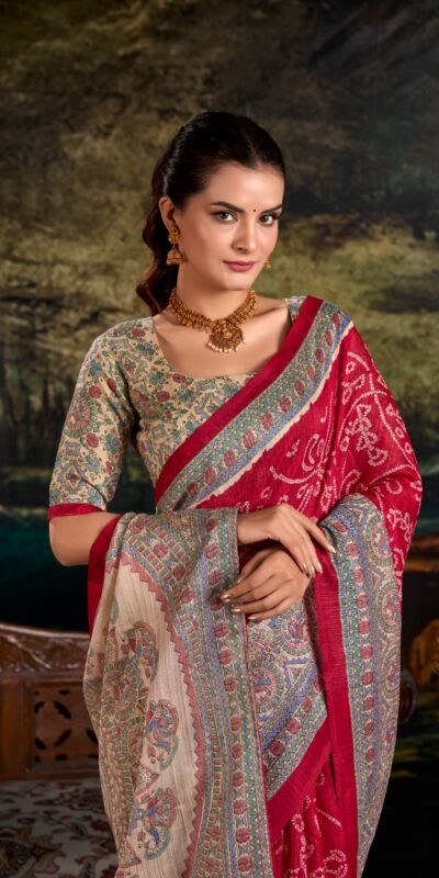 YNF 7209 Maroon Color Green Silk Fusion Print Madhubani Bandhej Saree Casual, Wedding, Festive, Events . Expected Delivery 4-6 Working Days @1499/- only | Sarees, Bollywood Sarees, Creative Sarees, Designer Sarees, Embroidered Sarees, Ethnic Saree, Modern Digital sarees, Party Wear Sarees