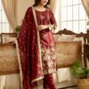 Maroon Organza Poly Silk Embroidery Work Salwar Suit