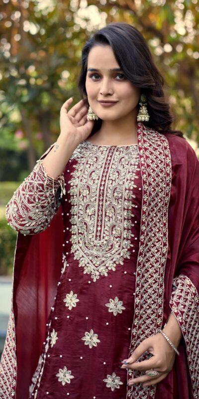 SR 1698 Maroon in Color Organza Silk Embroidery Work Salwar Suit . Festive Deal ₹2499. Delivery 4-6 Working Days. Shop now. | Jump Suits, Tops & Bottoms, Track Suits, Salwar suit, Casual Suits, Creative suits, Designer Suits, Palazzo Suits, Party Wear Suits, Patiala Suits, Straight Suits, Trendy Wear