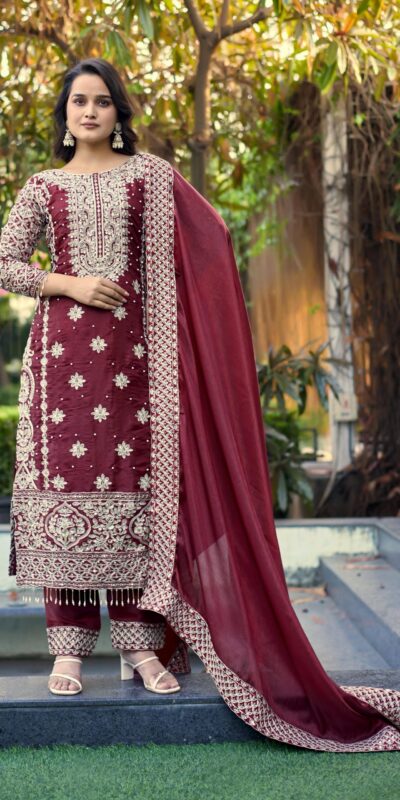 SR 1698 Maroon in Color Organza Silk Embroidery Work Salwar Suit . Festive Deal ₹2499. Delivery 4-6 Working Days. Shop now. | Jump Suits, Tops & Bottoms, Track Suits, Salwar suit, Casual Suits, Creative suits, Designer Suits, Palazzo Suits, Party Wear Suits, Patiala Suits, Straight Suits, Trendy Wear