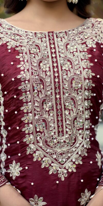 SR 1698 Maroon in Color Organza Silk Embroidery Work Salwar Suit . Festive Deal ₹2499. Delivery 4-6 Working Days. Shop now. | Jump Suits, Tops & Bottoms, Track Suits, Salwar suit, Casual Suits, Creative suits, Designer Suits, Palazzo Suits, Party Wear Suits, Patiala Suits, Straight Suits, Trendy Wear