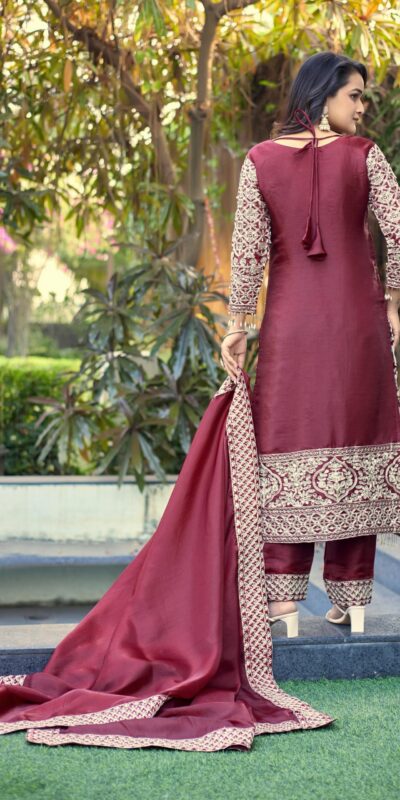 SR 1698 Maroon in Color Organza Silk Embroidery Work Salwar Suit . Festive Deal ₹2499. Delivery 4-6 Working Days. Shop now. | Jump Suits, Tops & Bottoms, Track Suits, Salwar suit, Casual Suits, Creative suits, Designer Suits, Palazzo Suits, Party Wear Suits, Patiala Suits, Straight Suits, Trendy Wear