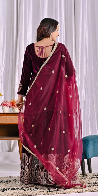 ND 5054 Maroon Embroidery Work Salwar Suit in Maroon Viscous Velvet. Available at ₹2449 only. Delivery 4-6 Working Days. Shop now. | Jump Suits, Tops & Bottoms, Track Suits, Salwar suit, Casual Suits, Creative suits, Designer Suits, Palazzo Suits, Party Wear Suits, Patiala Suits, Straight Suits, Trendy Wear