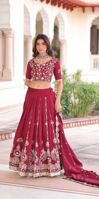 KA 5052 Maroon Vichitra Silk Lehenga Choli Perfect for Wedding, Party, Baby Shower, Cultural Events, Pooja – . Exclusive Offer ₹2599. Delivery 4-6 Wo | Lehenga, Bollywood Lehenga, Creative Lehenga, Designer Lehenga, Embroidered Lehenga, Party Wear Lehenga