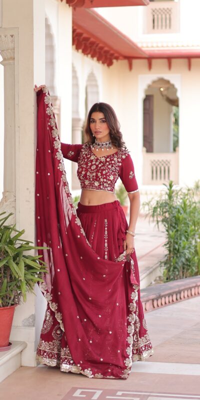 KA 5052 Maroon Vichitra Silk Lehenga Choli Perfect for Wedding, Party, Baby Shower, Cultural Events, Pooja – . Exclusive Offer ₹2599. Delivery 4-6 Wo | Lehenga, Bollywood Lehenga, Creative Lehenga, Designer Lehenga, Embroidered Lehenga, Party Wear Lehenga