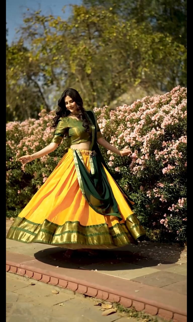 LNB 2001 Mustard Color Peaceful Kanchipuram Zari Weaving Lehenga Choli Wedding, Festive, Events Expected Delivery 4-6 Working Days@2199/- Only | Lehenga, Bollywood Lehenga, Creative Lehenga, Designer Lehenga, Embroidered Lehenga, Party Wear Lehenga