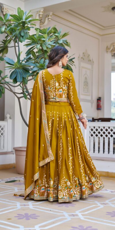Ram 150 Mustered Color Vichitra Lehenga Choli with Embroidery Work. Grab it for ₹3049. Delivery 4-6 Working Days. Shop now. | Lehenga, Bollywood Lehenga, Creative Lehenga, Designer Lehenga, Embroidered Lehenga, Party Wear Lehenga