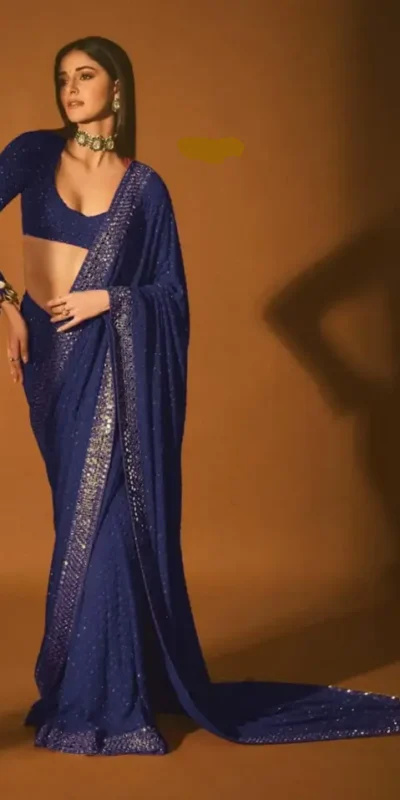DF 3465 Navy Blue Faux Georgette Saree with Embroidery Work & Mirror Work. Affordable Price ₹2099. Delivery 4-6 Working Days. Shop now. | Sarees, Bollywood Sarees, Creative Sarees, Designer Sarees, Embroidered Sarees, Ethnic Saree, Modern Digital sarees, Party Wear Sarees