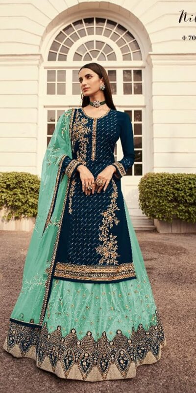 DS LT 7006 Navy Blue in Georgette Embroidery Work & Stone Work Lehenga Choli . Festive Deal ₹2549. Delivery 4-6 Working Days. Shop now. | Lehenga, Bollywood Lehenga, Creative Lehenga, Designer Lehenga, Embroidered Lehenga, Party Wear Lehenga