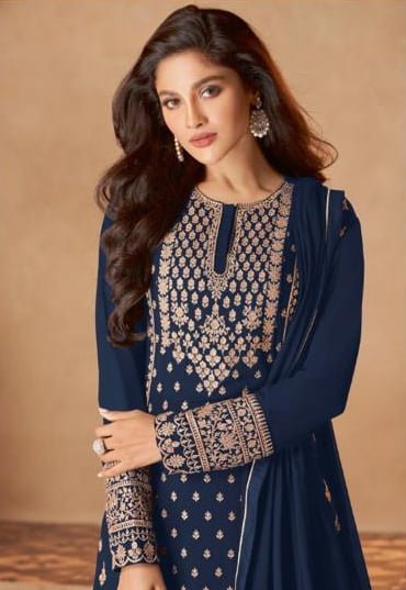 FC 128 Navy Blue Color Georgette Sequins Work Sharara Suit Wedding, Party, Festive, Events Etc. Expected Delivery 4-6 Working Days @2199/- | Jump Suits, Salwar suit, Casual Suits, Creative suits, Designer Suits, Palazzo Suits, Party Wear Suits, Patiala Suits, Straight Suits