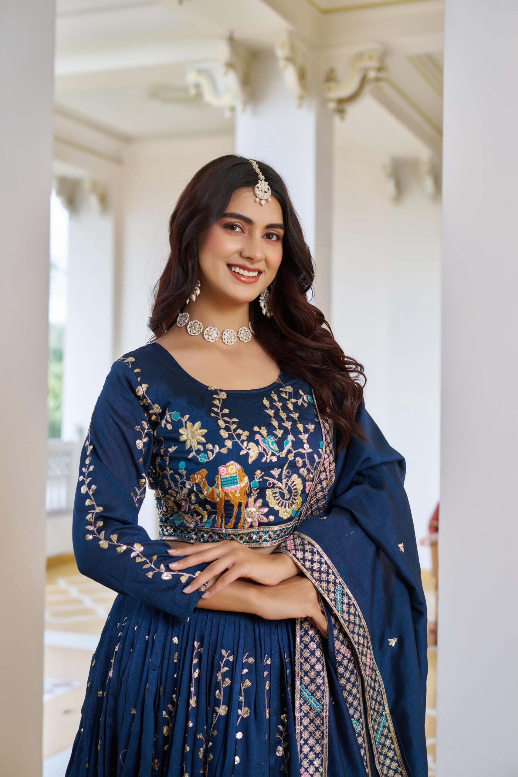 Ram 150 Navy Blue Color Vichitra Lehenga Choli with Embroidery Work. Grab it for ₹3049. Delivery 4-6 Working Days. Shop now. | Lehenga, Bollywood Lehenga, Creative Lehenga, Designer Lehenga, Embroidered Lehenga, Party Wear Lehenga