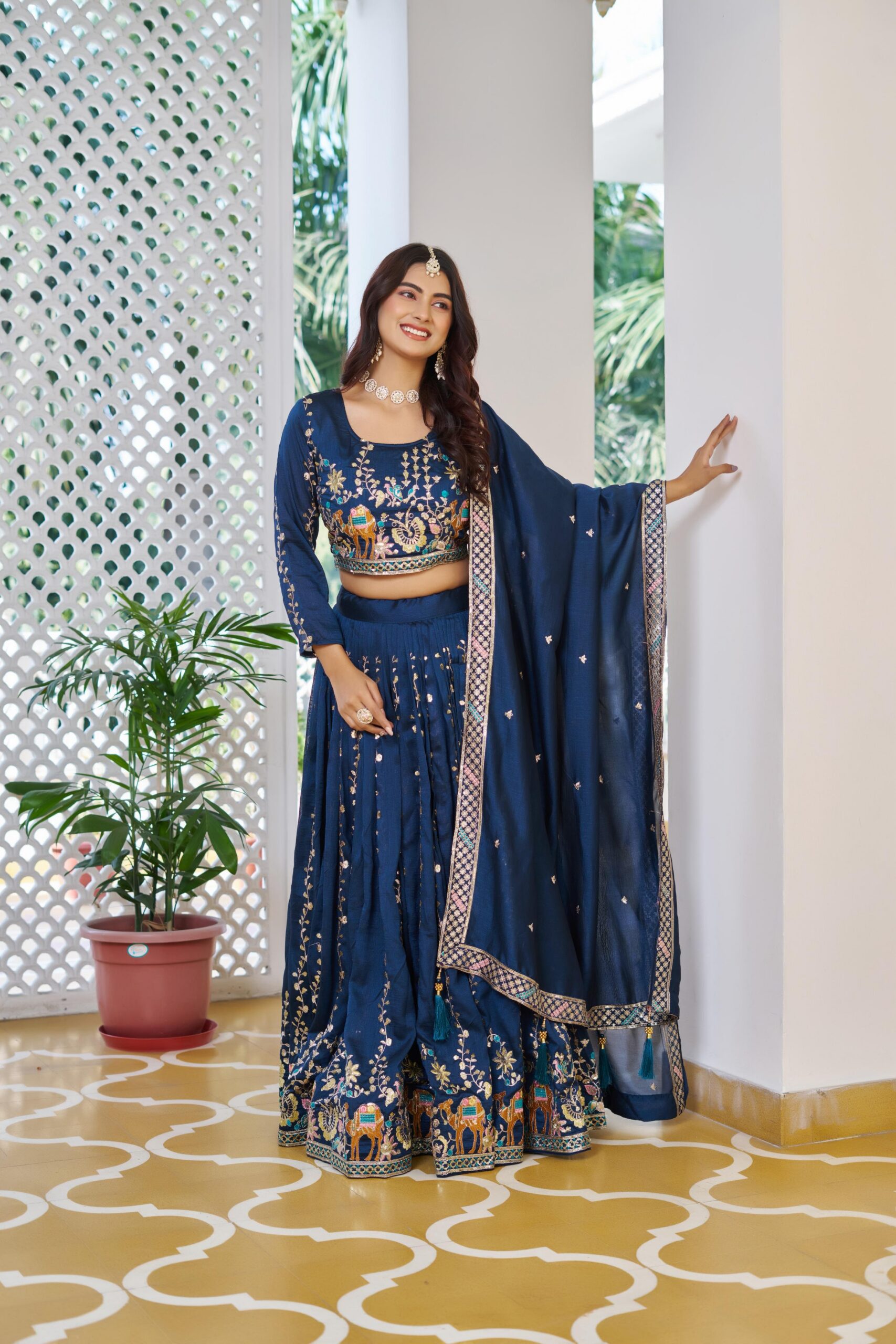 Ram 150 Navy Blue Color Vichitra Lehenga Choli with Embroidery Work. Grab it for ₹3049. Delivery 4-6 Working Days. Shop now. | Lehenga, Bollywood Lehenga, Creative Lehenga, Designer Lehenga, Embroidered Lehenga, Party Wear Lehenga