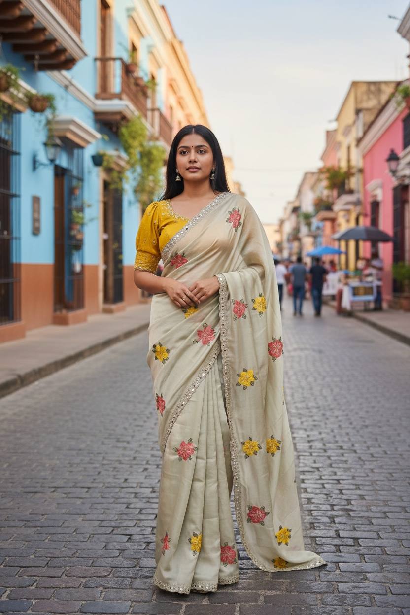 BT 1305 Off White Viscose Rangoli Saree Perfect for Wedding, Party, Family Gatherings, Temple Visit, Diwali – . Get it for ₹1849. Delivery 4-6 Wor | Sarees, Bollywood Sarees, Creative Sarees, Designer Sarees, Embroidered Sarees, Ethnic Saree, Modern Digital sarees, Party Wear Sarees