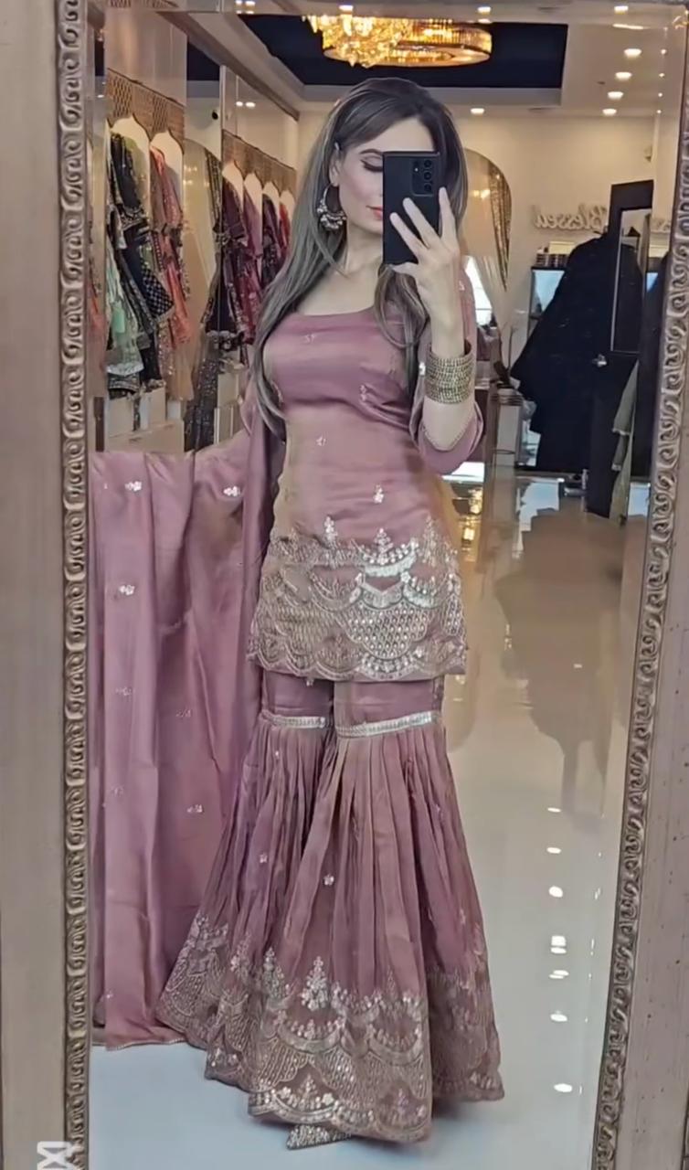 SSR 511 Onion Color Chinon Silk Sequence Work Salwar Suit Casual, Wedding, Festive, Events . Expected Delivery 4-6 Working Days @2099/- only | Jump Suits, Salwar suit, Casual Suits, Creative suits, Designer Suits, Palazzo Suits, Party Wear Suits, Patiala Suits, Straight Suits