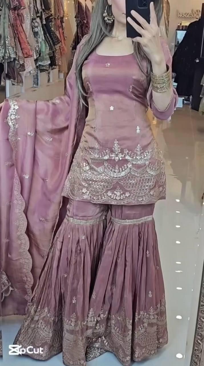 SSR 511 Onion Color Chinon Silk Sequence Work Salwar Suit Casual, Wedding, Festive, Events . Expected Delivery 4-6 Working Days @2099/- only | Jump Suits, Salwar suit, Casual Suits, Creative suits, Designer Suits, Palazzo Suits, Party Wear Suits, Patiala Suits, Straight Suits