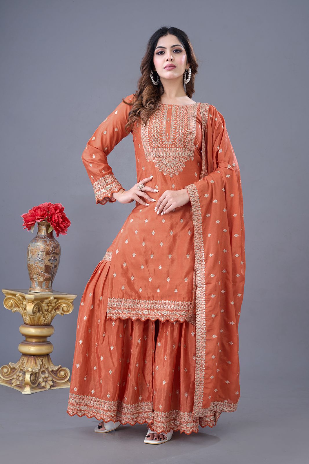 ZF 5006 Orange Color Chinon Silk Sequence Work Salwar Suit Casual, Wedding, Festive, Events . Expected Delivery 4-6 Working Days @2149/- only | Jump Suits, Salwar suit, Casual Suits, Creative suits, Designer Suits, Palazzo Suits, Party Wear Suits, Patiala Suits, Straight Suits