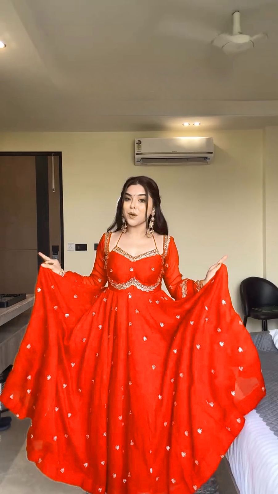 Orange Georgette Embroidery Work Gown - Image 2