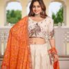 Orange Pure Tissue Silk Embroidery Work Lehenga Choli