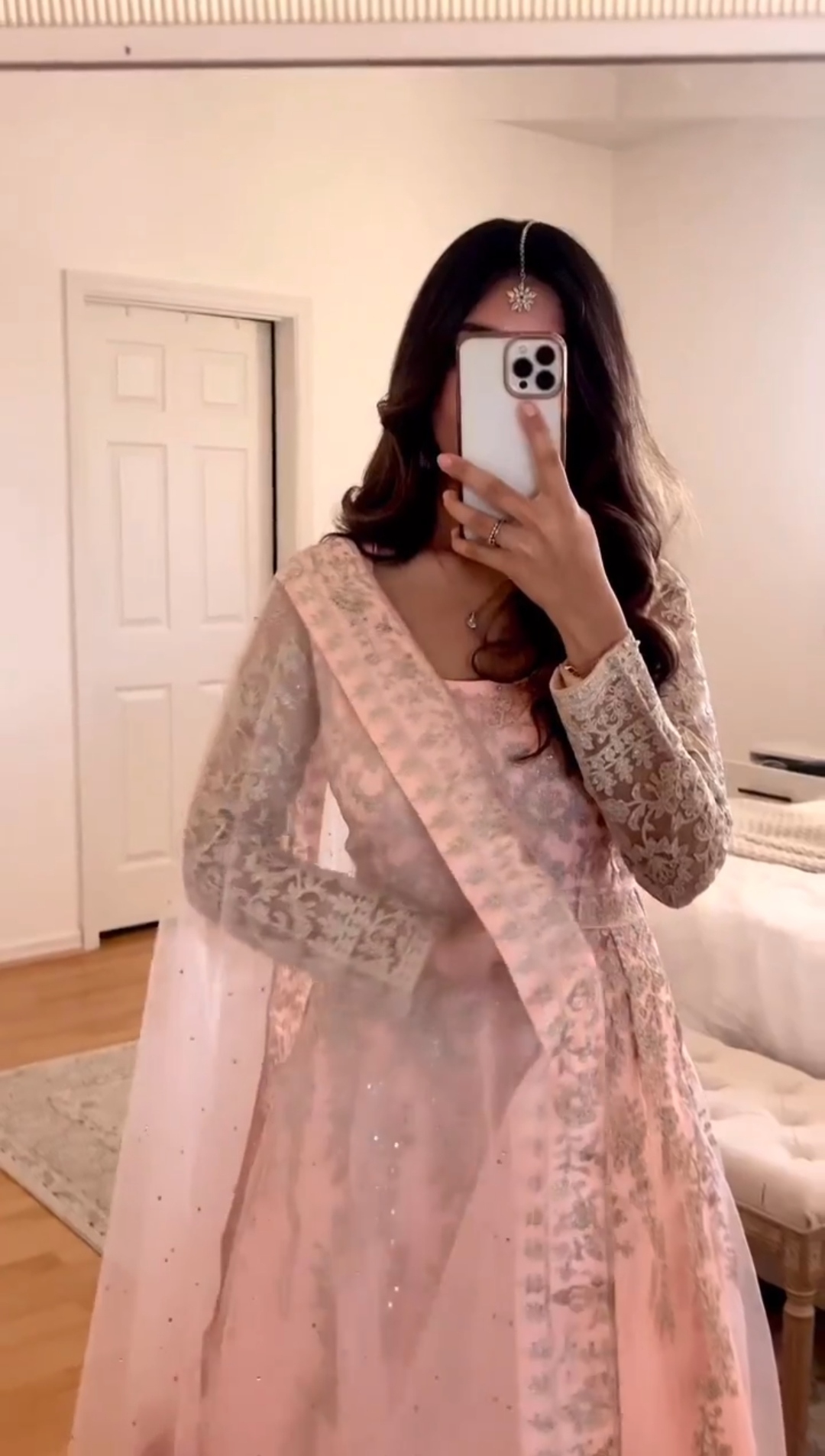 Peach Heavy Net Embroidery Work Salwar Suit - Image 5