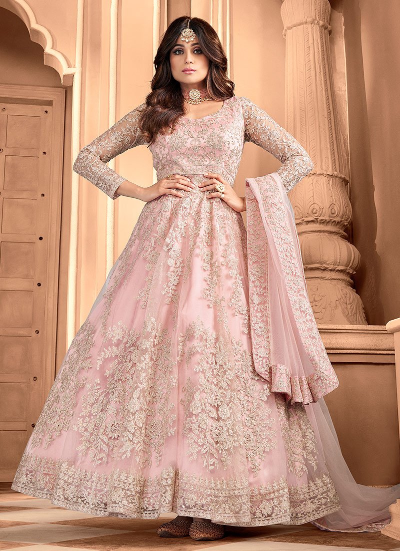 Peach Heavy Net Embroidery Work Salwar Suit