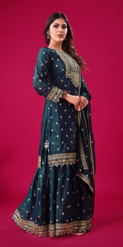 ZF 5006 Peacock Blue Color Chinon Silk Sequence Work Salwar Suit Casual, Wedding, Festive, Events . Expected Delivery 4-6 Working Days @2149/- only | Jump Suits, Salwar suit, Casual Suits, Creative suits, Designer Suits, Palazzo Suits, Party Wear Suits, Patiala Suits, Straight Suits