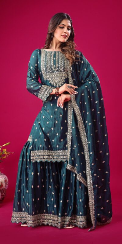 ZF 5006 Peacock Blue Color Chinon Silk Sequence Work Salwar Suit Casual, Wedding, Festive, Events . Expected Delivery 4-6 Working Days @2149/- only | Jump Suits, Salwar suit, Casual Suits, Creative suits, Designer Suits, Palazzo Suits, Party Wear Suits, Patiala Suits, Straight Suits