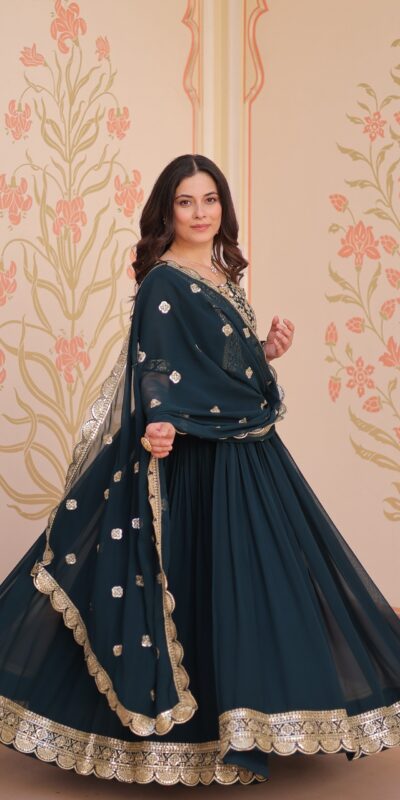 KA 1177 Peacock Blue in Faux Blooming Embroidery Work & Zari Work Gown . Special Price ₹2049. Delivery 4-6 Working Days. Shop now. | Gowns, Bollywood Gowns, Creative Gowns, Designer Gowns, Embroidered Gowns, Party Wear Gowns