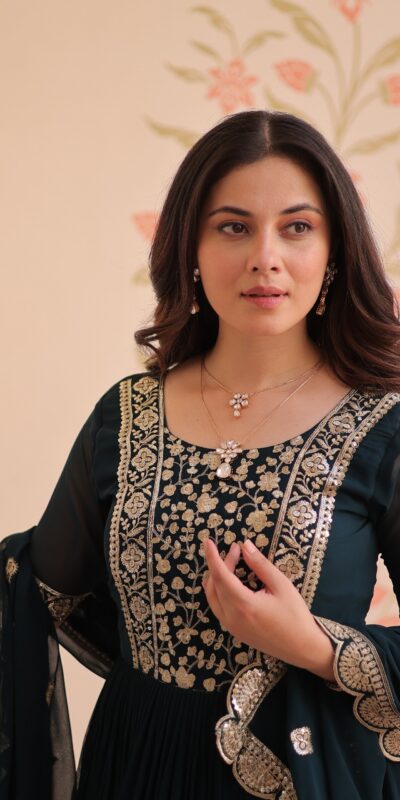 KA 1177 Peacock Blue in Faux Blooming Embroidery Work & Zari Work Gown . Special Price ₹2049. Delivery 4-6 Working Days. Shop now. | Gowns, Bollywood Gowns, Creative Gowns, Designer Gowns, Embroidered Gowns, Party Wear Gowns